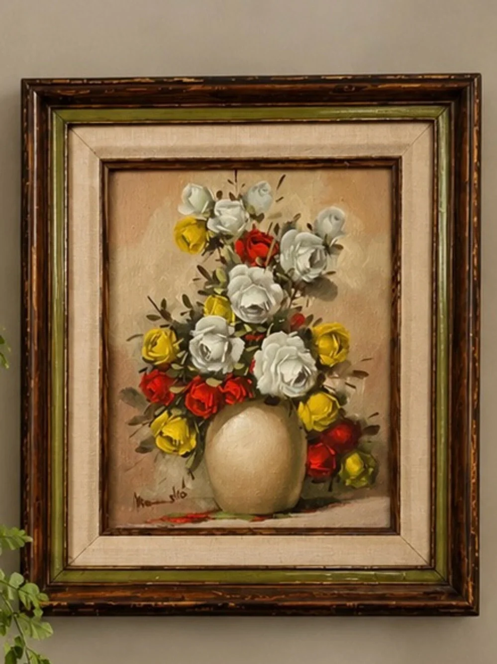 Vintage Signed Floral Still Life Original Oil Painting Framed | 13.75” x 11.75”
